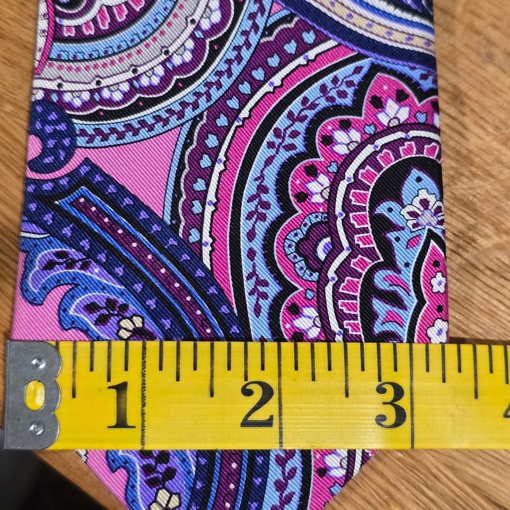 Countess Mara Mens Pink Purple Blue Paisley Silk Tie Hand Made Wide 3.75 Inch - Picture 2 of 4